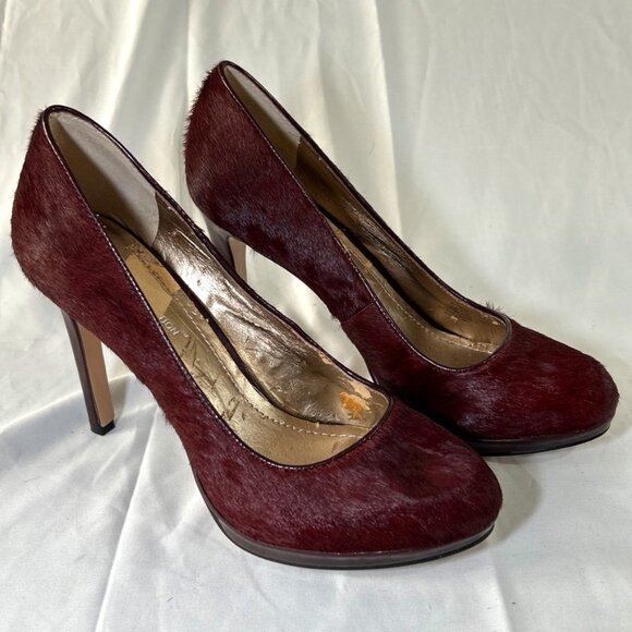 BCBGeneration Tinas2 Heels Burgundy Red Maroon Platform Women’s Sz 7.5B Faux Fur - Picture 1 of 15